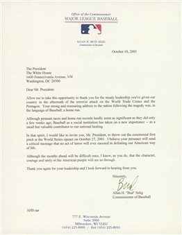 Historic Official Major League Baseball Correspondence Signed by Bud Selig Sent to the White House Requesting For President George W. Bush to Throw Out First Pitch At 2001 World Series (Beckett)
